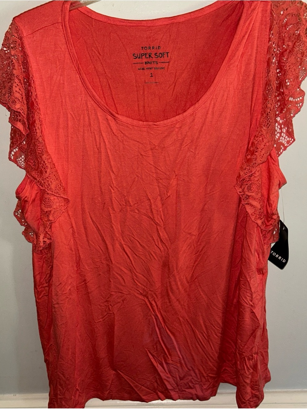 Torrid Super Soft Coral Lace Sleeve Women's Top